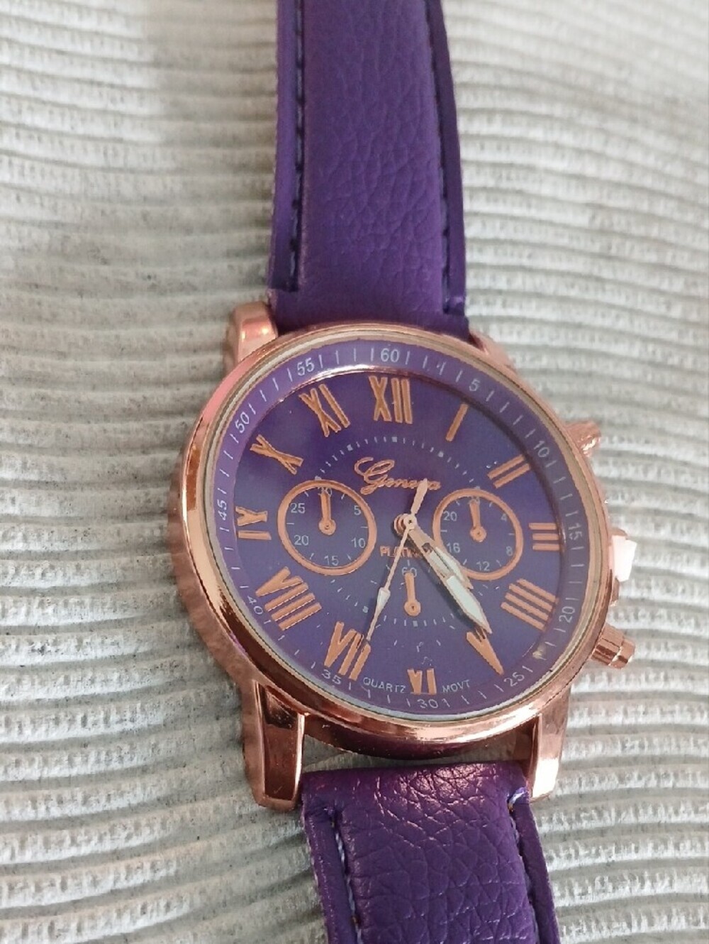 Purple Leather Strap Watch with Rose Gold Case - Picture 6 of 7